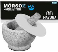 MÖRSOX Mortier avec pilon Granit Mortier à épices Mortier de cuisine Mortier en granit Mortier à poivre & couvercle en silicone 15x10cm