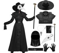 Moerstar Costume du Médecin de Peste pour Femme, Deguisement Docteur de La Peste avec Chapeau Masque Sceptre Gants Collier Sac à Cordon, Plague Doctor Costume pour Halloween Carnaval (L)