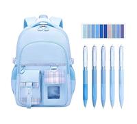 Moerstar Sac à dos d'écolier pour adolescentes, grande capacité, avec pendentif mignon, sac d'école pour 3e et 5e rande capacité, loisirs voyages, école, bleu, L