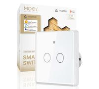 MOES 2.5D Matter WiFi Interrupteur Tactile Intelligent, Synchronisation Bidirectionnelle, Fil Neutre Requis, Compatible avec Alexa/Apple Home/Google Home/SmartThings, Contrôle par Tuya, 2 Gang