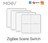 Moes ZigBee - interrupteur de scène sans fil, 12 modes de contrôle, bouton poussoir manuel, 2MQTT, installation de scénarios domotique, appareils intelligents Tuya 3 Gang Scene Switch