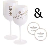 Moët & Chandon Ice Impérial Lot de 2 coupes à champagne en acrylique - 0,45 l - Coupe calice - Blanc/doré Sous-verres (2 pièces) inclus.