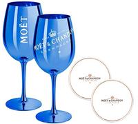 Moet & Chandon - Lot de 2 flûtes à champagne bleu marine - Bleu marine - Avec soucoupe
