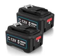 MoeuGreenBattX Batterie de rechange pour batterie Makita 12 V : 5,0 Ah Li-ion pour Makita BL1021B BL1015 BL1020B BL1041B BL1016 197396-9 632F59-1 (2 pièces)