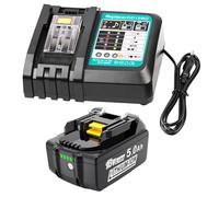 MoeuGreenBattX Batterie de Rechange pour Makita 18V : 1 pièce 5,0 Ah Li-ION d'origine pour BL1850B BL1860B 194205-3 LXT-400 - DC18RC Chargeur Rapide Compatible avec Batterie Makita