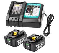 MoeuGreenBattX Batterie de rechange pour Makita batterie 18v: 2 pièces 5,0Ah Li-ion Batterie d'outil compatible avec BL1850B BL1850 BL1860B BL1860 LXT-400 - DC18RC Chargeur rapide pour Makita batterie