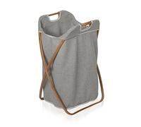 möve Bamboo Panier à Linge Pliable Accessoires de Bain, Bambou avec Toile, Gris