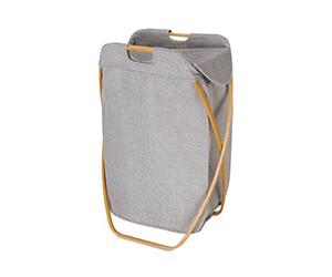 möve Bamboo Panier à Linge Pliable Accessoires de Bain, Bambou avec Toile, Gris