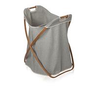 möve Bamboo Panier à Linge Pliable Divisé en Deux Parties Accessoires de Bain, Bambou avec Toile, Gris