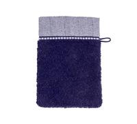 Möve Brooklyn Gant de Toilette uni avec Bordure à Chevrons, 85% Coton, 10% Viscose, 5% Lin, Bleu foncé (Deep Sea), 15 x 20 cm