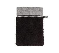 MÖVE Brooklyn Gant de Toilette uni avec une large bordure à chevrons 15 x 20 cm, Fabriqué en Allemagne, 85 % coton / 10 % viscose en pulpe de bambou / 5 % lin, Black (Noir)