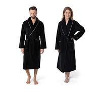 MÖVE Homewear Peignoir, Manteau avec col, 100% Coton Velours, Taille L, Black (Noir)