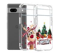 MoEvn Lot de 2 coques de protection en silicone avec éléments de Noël compatibles avec Google Pixel 7A - Souple et transparente - Anti-chocs - Anti-rayures - Pour Pixel 7A - Arbre de Noël + élan