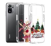 MoEvn Lot de 2 coques de protection en silicone avec éléments de Noël compatibles avec Xiaomi Redmi Note 10 4G/Note 10S - Souple et transparente - Anti-chocs - Anti-rayures - Arbre de Noël + élan