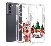 MoEvn Lot de 2 coques de protection en silicone pour Samsung Galaxy S21 FE 5G - Avec éléments de Noël - Souple et transparente - Fine - Anti-chocs - Anti-rayures - Motif sapin de Noël + élan