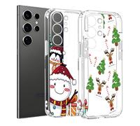 MoEvn Lot de 2 coques de protection en silicone pour Samsung Galaxy S24 Ultra 5G avec éléments de Noël - Souple et transparente - Anti-chocs - Anti-rayures - Élan et bonhomme de neige