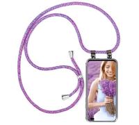 moex Chaîne de téléphone portable compatible avec Huawei nova 8i/ Honor 50 Lite - Longueur réglable - Étui de protection en silicone transparent avec cordon de serrage amovible - Violet et rose