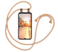 moex Chaîne de téléphone portable compatible avec Samsung Galaxy A05s - Avec cordon réglable en longueur - Coque de protection en silicone transparent avec cordon amovible - Doré