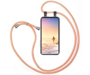 moex Chaîne de téléphone portable compatible avec Samsung Galaxy A53 5G - Longueur réglable - Coque en silicone transparente avec cordon de serrage amovible en or rose