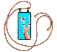 moex Chaîne de téléphone portable compatible avec Samsung Galaxy S24 FE - Avec cordon réglable en longueur - Coque de protection en silicone transparent avec cordon amovible - Arc-en-ciel