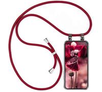 moex Chaîne de téléphone portable pour Google Pixel 10 - Avec bande amovible - Avec chaîne à porter autour du cou - 155 cm de long - En tissu - Pour téléphone portable - Bordeaux