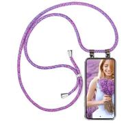 moex Chaîne de téléphone portable pour Motorola Moto G86 5G - Avec bande amovible - Avec chaîne à bandoulière - 155 cm de long - En tissu - Pour téléphone portable - Violet et rose