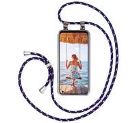 moex Chaîne de téléphone portable pour Oppo A52/A72 - Coque avec bande amovible - Avec chaîne à porter autour du cou - Cordon de téléphone portable - Bleu rouge