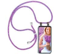 moex Chaîne de téléphone portable pour Oppo A76/A96 - Avec bande amovible - Avec chaîne à porter autour du cou - Avec cordon - Coque de téléphone portable - Rose violet