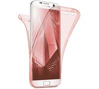 moex Coque Double en Silicone Transparent Compatible avec Samsung Galaxy S7 Edge, Housse de Protection complète des 2 côtés, Coque de téléphone Portable Avant et arrière - Rose