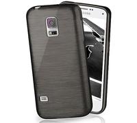 MoEx Coque très Fine en Silicone Compatible avec Samsung Galaxy S5 / S5 Neo | Style Aluminium brossé, Noir