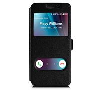 moex® Étui à clapet Style Cuir Compatible avec Samsung Galaxy J3 (2016) | Support/fenêtre Transparente, Noir