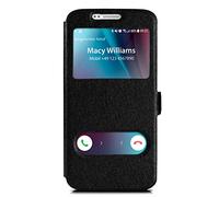 moex® Étui à clapet Style Cuir Compatible avec Samsung Galaxy S6 | Support/fenêtre Transparente, Noir