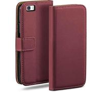 moex Étui à Rabat Compatible avec Huawei P8 Lite 2015, étui pour téléphone Portable avec Fente pour Carte, étui à Rabat à 360 degrés, étui pour téléphone Portable en Cuir végétalien, Marron-Rouge