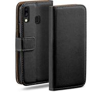 moex Étui à Rabat Compatible avec Samsung Galaxy A40, étui pour téléphone Portable avec Fente pour Carte, étui à Rabat à 360 degrés, étui pour téléphone Portable en Cuir végétalien, Noir Profond