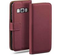 moex Étui à rabat compatible avec Samsung Galaxy A5 (2015), étui pour téléphone portable avec fente pour carte, étui à rabat à 360 degrés, étui pour téléphone portable en cuir végétalien, Marron-Rouge
