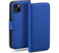 moex Étui à rabat pour Apple iPhone 15 Plus - Étui de protection pliable à 360 degrés - Étui de protection à rabat en cuir végétalien - Bleu