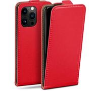 moex Étui de protection à rabat pour iPhone 16 Pro, protection complète à 360 °, en cuir végétalien, étui pour téléphone portable avec rabat vertical, magnétique - Rouge