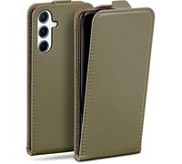 moex Étui de protection à rabat pour Samsung Galaxy A56 5G - Avec protection à 360° - Avec film de protection d'écran - En cuir synthétique - Vert olive
