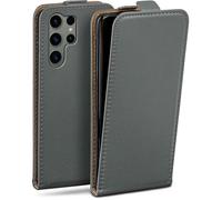 moex Étui de protection à rabat pour Samsung Galaxy S23 Ultra - Avec protection à 360 ° - Avec film de protection d'écran - En cuir synthétique - Gris