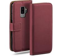 moex Étui de protection à rabat pour Samsung Galaxy S9 Plus, en cuir synthétique, avec compartiment pour cartes, bordeaux
