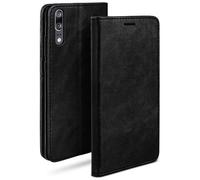 moex Étui Folio Style Cuir Compatible avec Huawei P20 | avec Support/Fentes pour Cartes, Noir