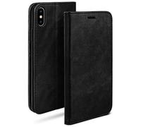 moex Étui Folio Style Cuir Compatible avec iPhone X/iPhone XS | avec Support/Fentes pour Cartes, Noir