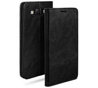 moex Étui Folio Style Cuir Compatible avec Samsung Galaxy A5 (2015) | avec Support/Fentes pour Cartes, Noir