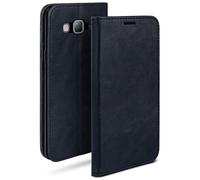 moex Étui Folio Style Cuir Compatible avec Samsung Galaxy J3 (2016) | avec Support/Fentes pour Cartes, Bleu foncé
