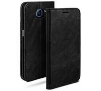 moex Étui Folio Style Cuir Compatible avec Samsung Galaxy S6 | avec Support/Fentes pour Cartes, Noir