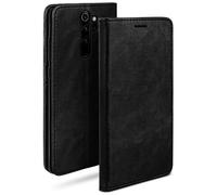 moex Étui Folio Style Cuir Compatible avec Xiaomi Redmi Note 8 Pro | avec Support/Fentes pour Cartes, Noir