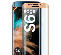 moex Film de protection d'écran complet compatible avec Samsung Galaxy S6 Edge - Film de protection d'écran sans bordure, écran complet, incurvé 3D, transparent, 2 x doré
