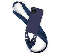 moex Hover Cover pour Samsung Galaxy A12 Chaîne de téléphone portable avec large bande, étui avec sangle à bandoulière, chaîne en nylon, élégant et extrêmement robuste - Bleu marine