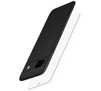 moex Lot 3 en 1 pour Google Pixel 8a avec 2 films de protection d'écran en verre blindé, coque ultra fine et légère, Alpha Case + ShockProtect Glass, anti-chocs, mat, noir