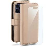 moex Lot 4 en 1 pour iPhone 17 Pro Max - Avec 3 films de protection - Compartiment pour cartes - Étui à rabat + film FlexProtect - Protection complète à 360° - Taupe